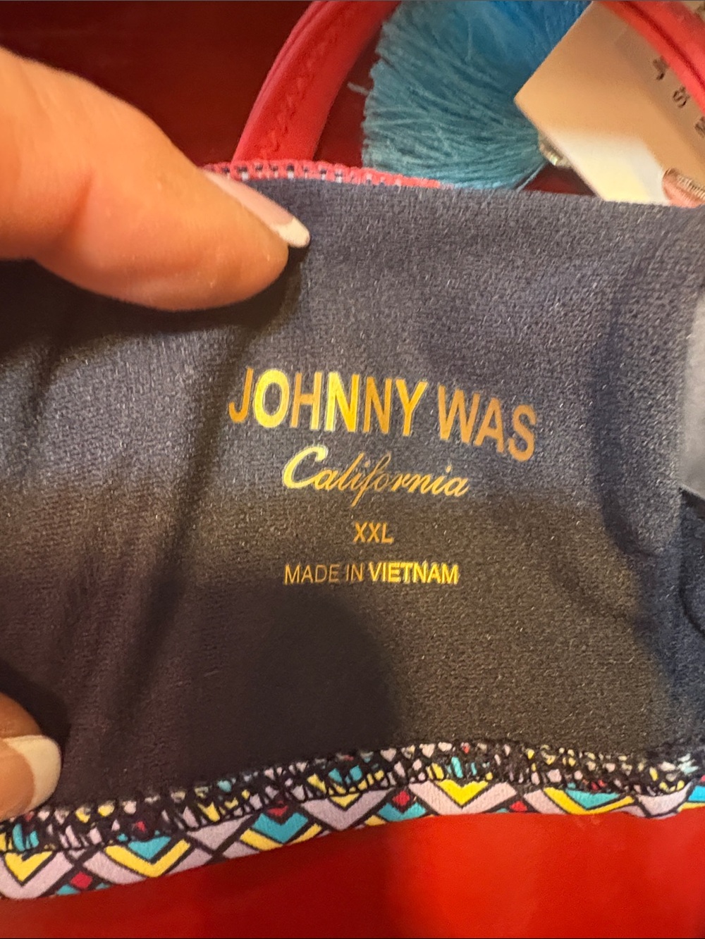 Johnny Was Navy Floral Bikini with Coral Trim - Picture 5 of 11